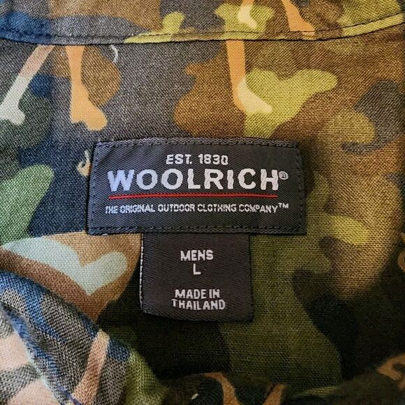 Woolrich Camo Deer Print Shirt Mens L Olive Green Button Long Sleeve Hunting - Picture 5 of 11
